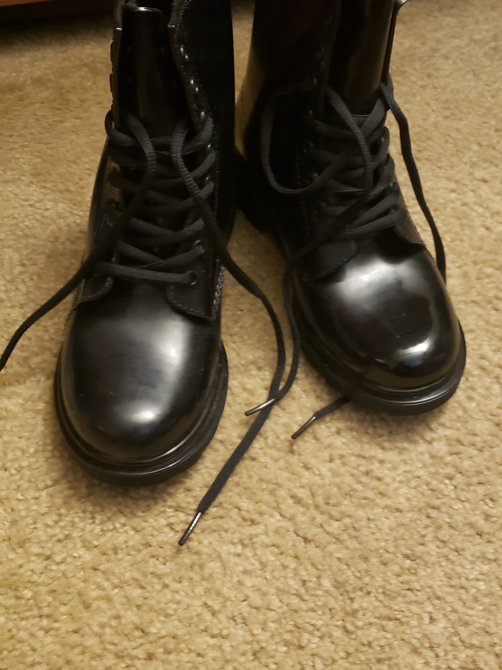 SHEIN Black Gloss Lace-Up Combat Boots
